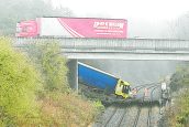 Man charged after lorry crashes onto railway line